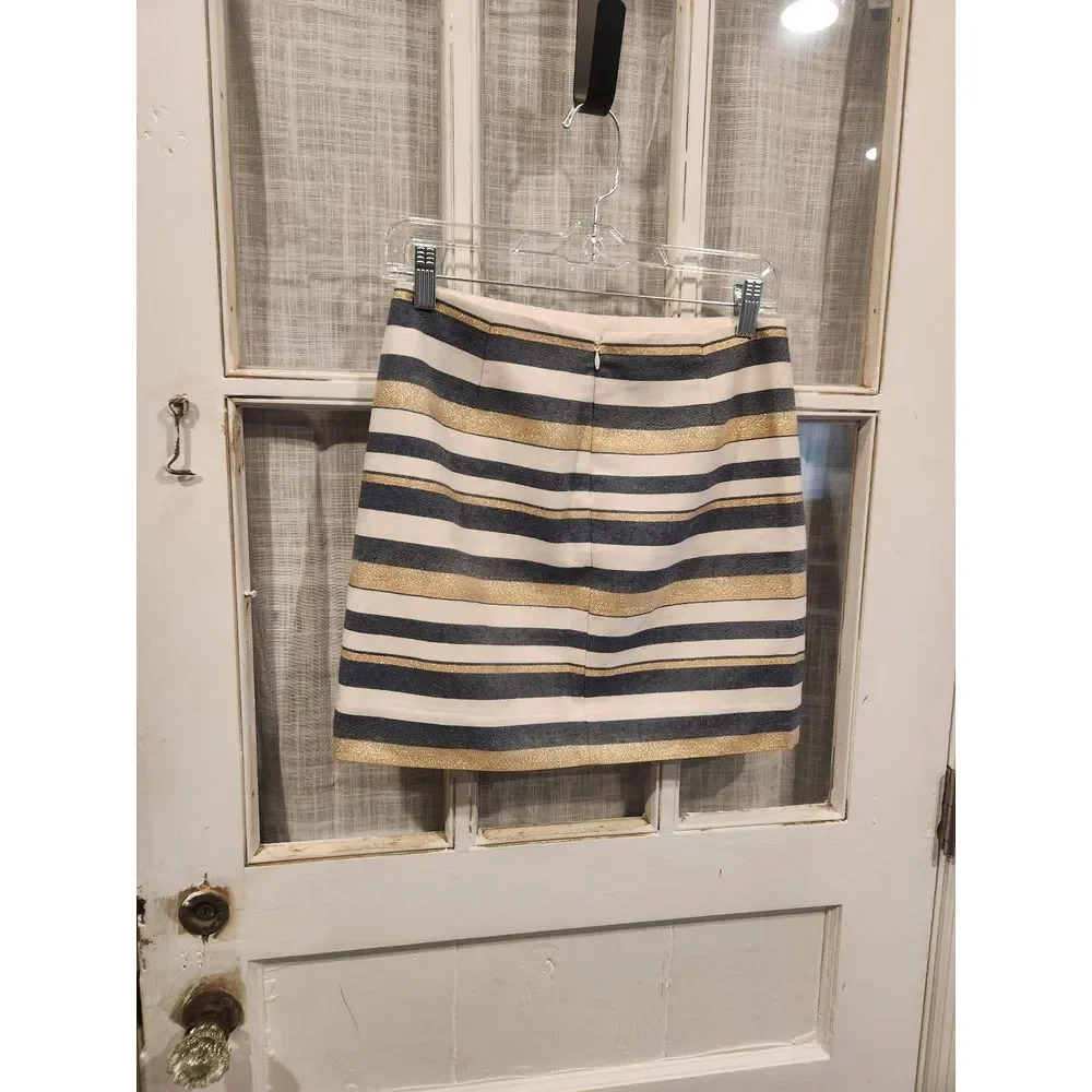 J. Crew Size 00 Glittery Gold and Blue Striped Pencil Skirt‎